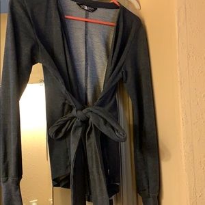 North face blue tie front sweater